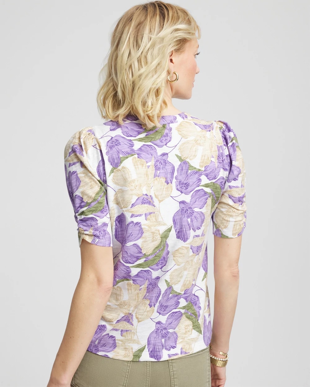 Chico's Clothing Floral Slub Henley Tee