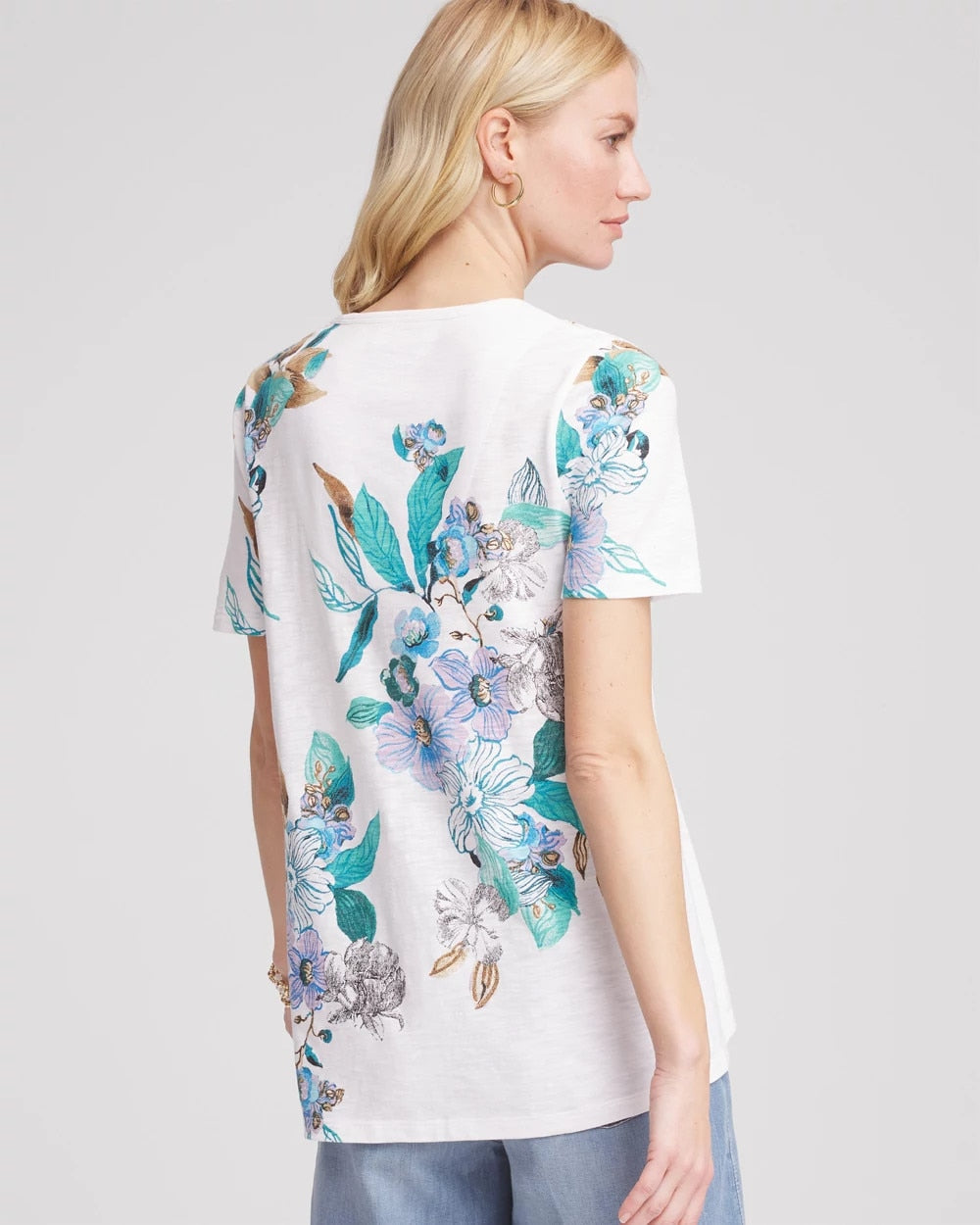 Chico's Clothing Floral Short Sleeve Forward-Seam Tee