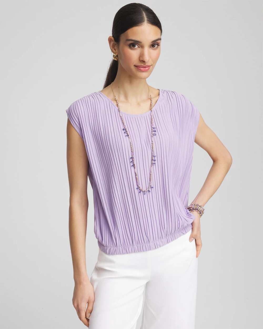 Chico's Clothing Pleated Bubble-Hem Tee