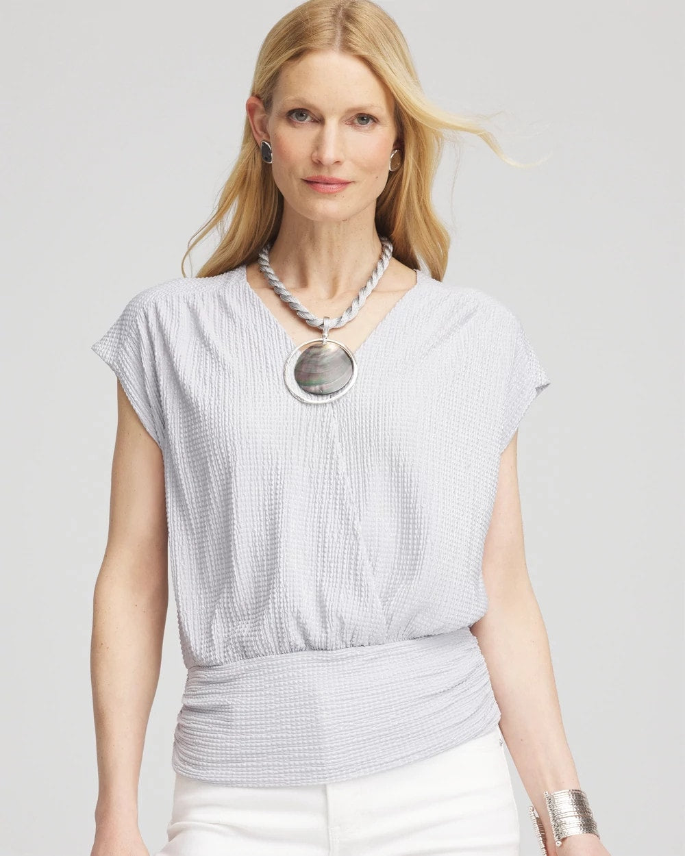Chico's Clothing Foiled Knit Banded Bottom Top