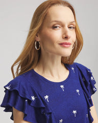 Chico's Clothing Foiled Flutter-Sleeve Linen Tee