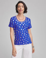 Chico's Clothing Foiled Polka-Dot Sweater-Trim Linen Tee