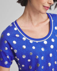 Chico's Clothing Foiled Polka-Dot Sweater-Trim Linen Tee