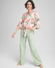 Chico's Clothing Floral Satin Tie-Front Pullover Top
