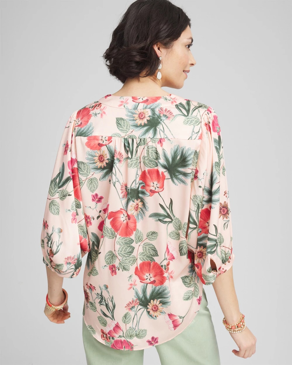 Chico's Clothing Floral Satin Tie-Front Pullover Top
