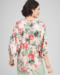 Chico's Clothing Floral Satin Tie-Front Pullover Top