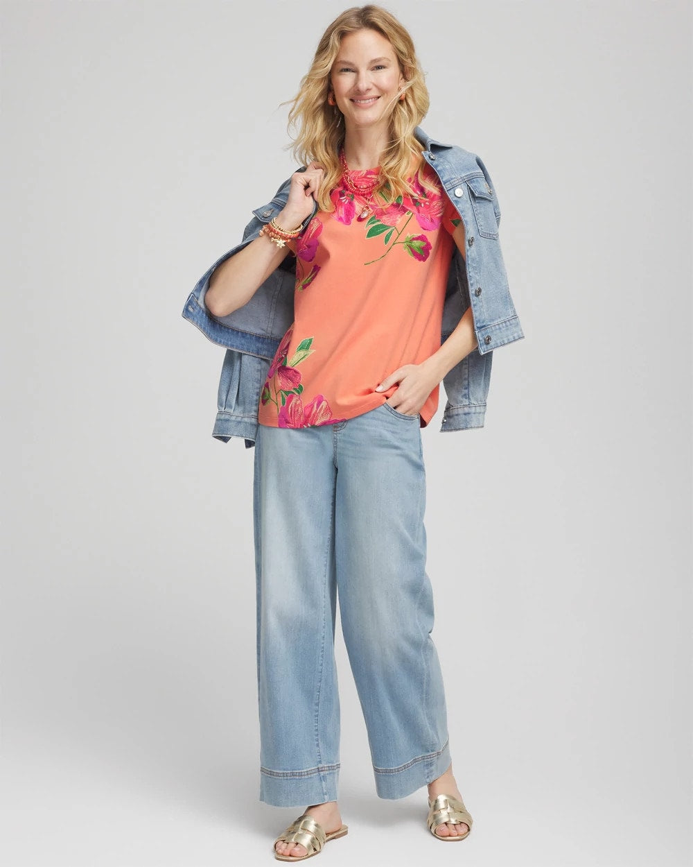 Chico's Clothing Floral Cap-Sleeve Tee
