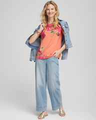 Chico's Clothing Floral Cap-Sleeve Tee