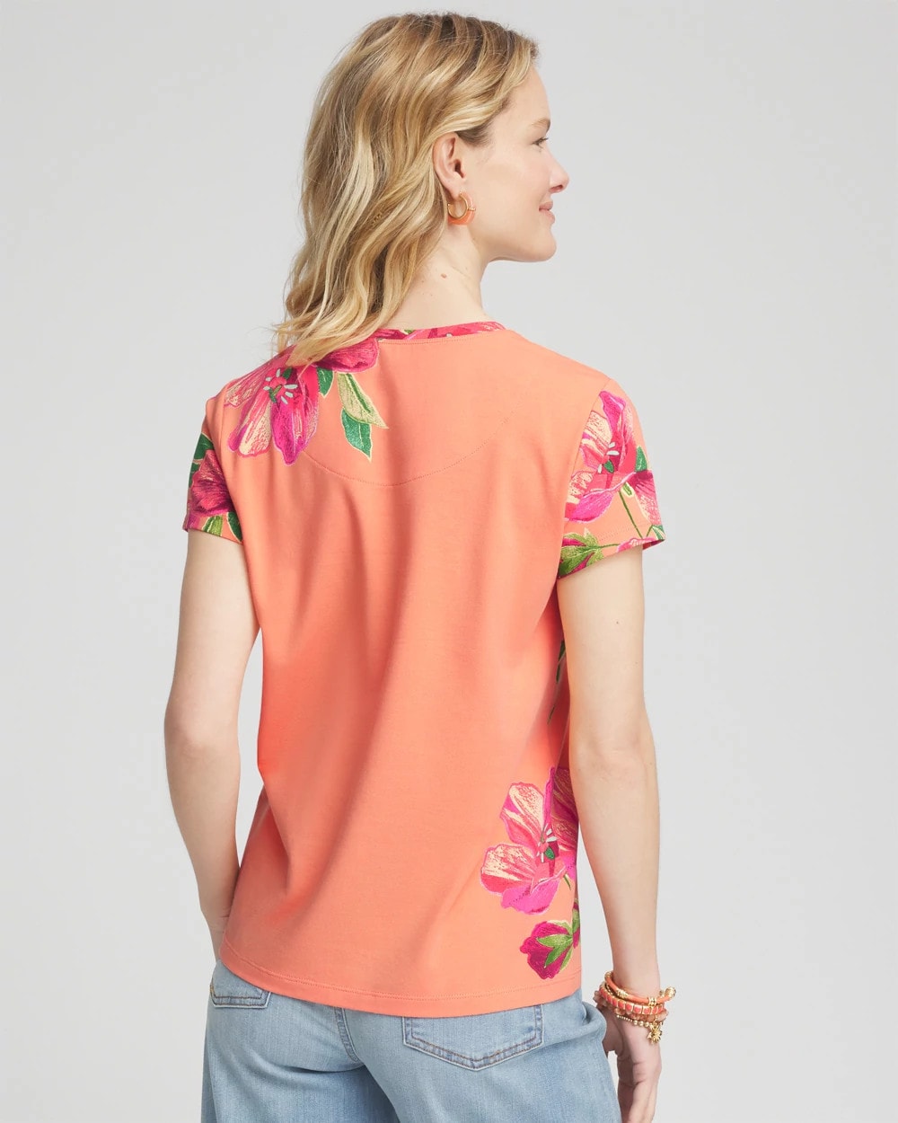 Chico's Clothing Floral Cap-Sleeve Tee
