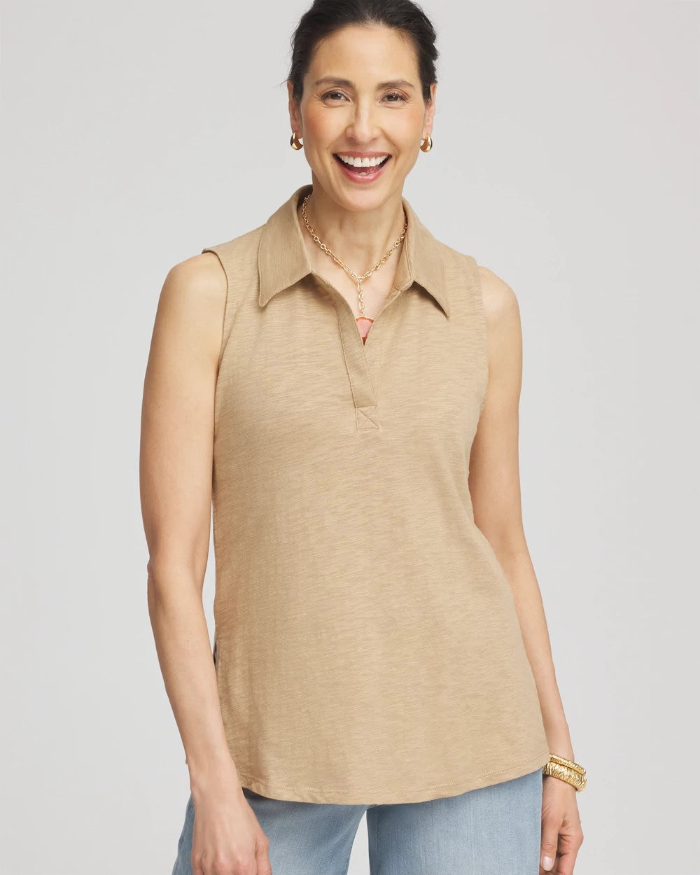 Chico's Clothing Slub Sleeveless Collared Tunic