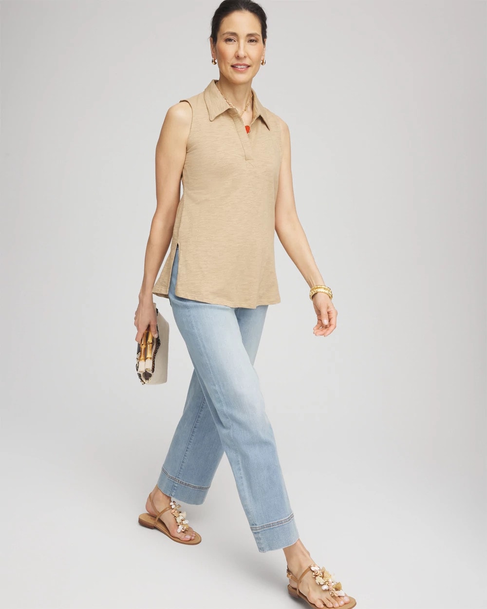 Chico's Clothing Slub Sleeveless Collared Tunic