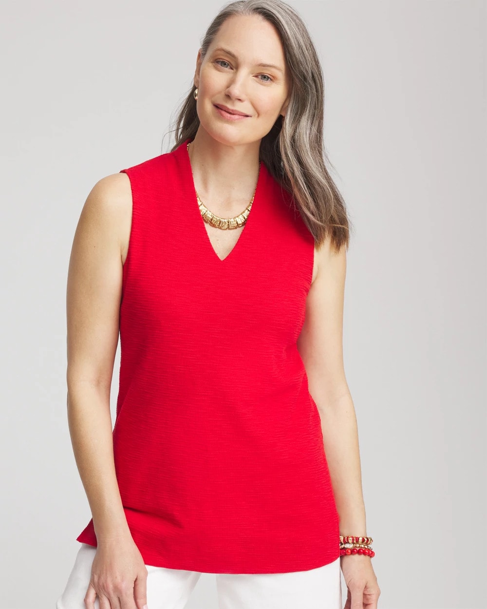 Chico's Clothing Textured Sleeveless V-Neck Tunic