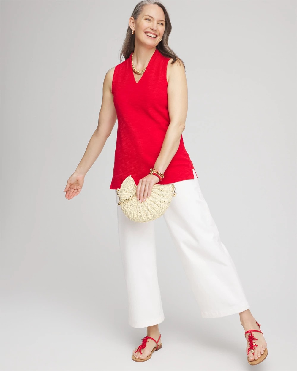 Chico's Clothing Textured Sleeveless V-Neck Tunic