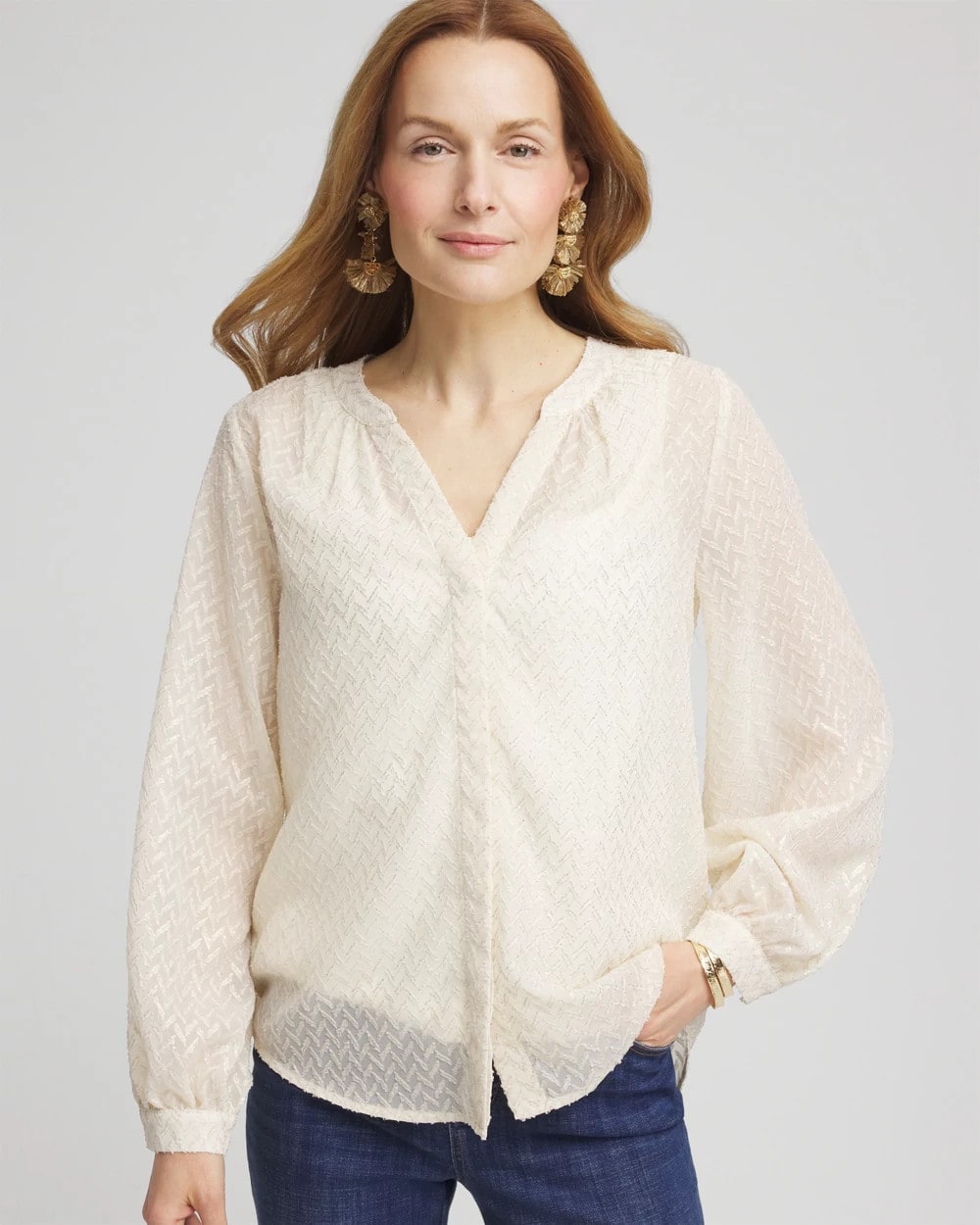 Chico's Clothing Chevron Blouson Sleeve Blouse