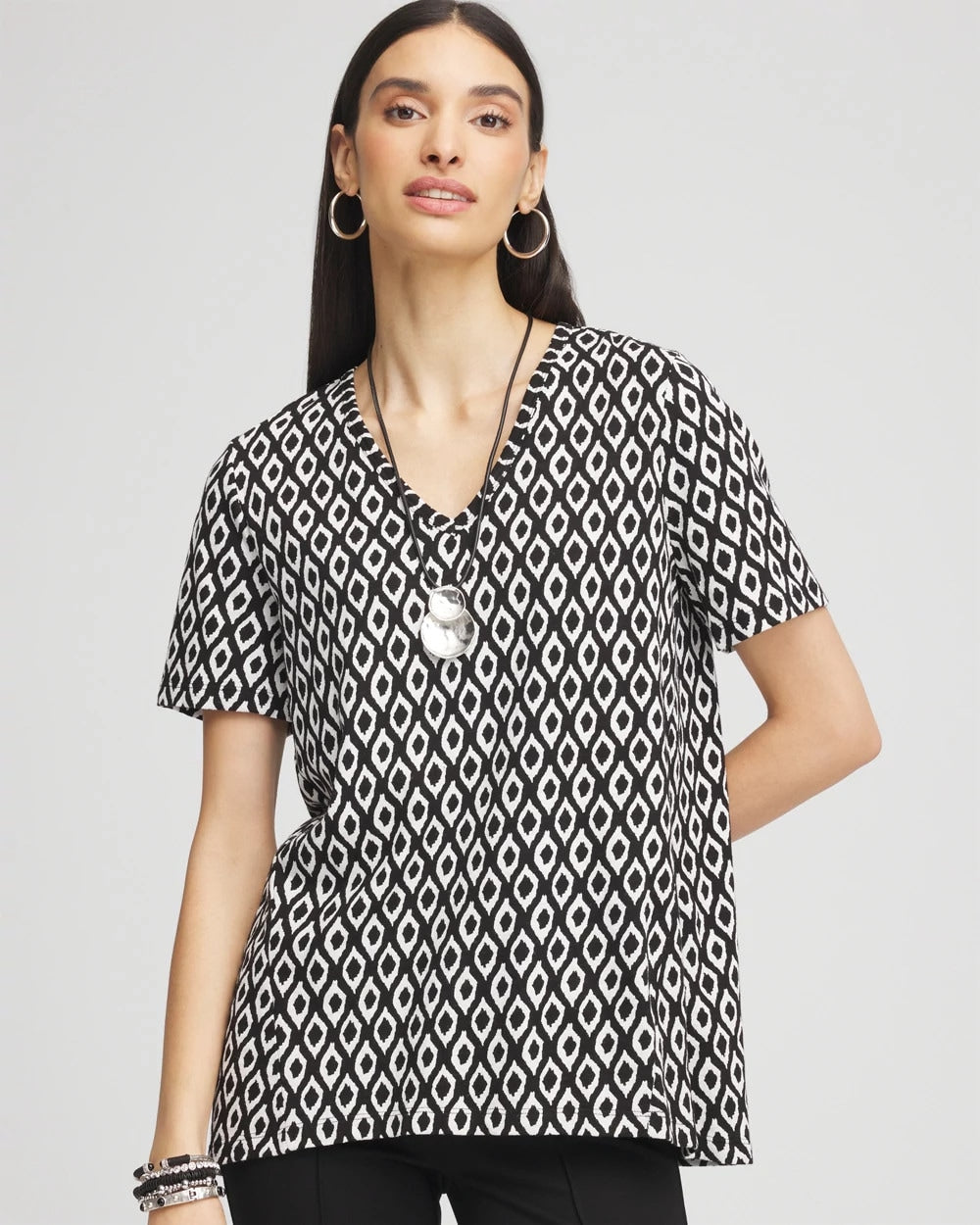 Chico's Clothing Graphic Slub V-Neck Tee