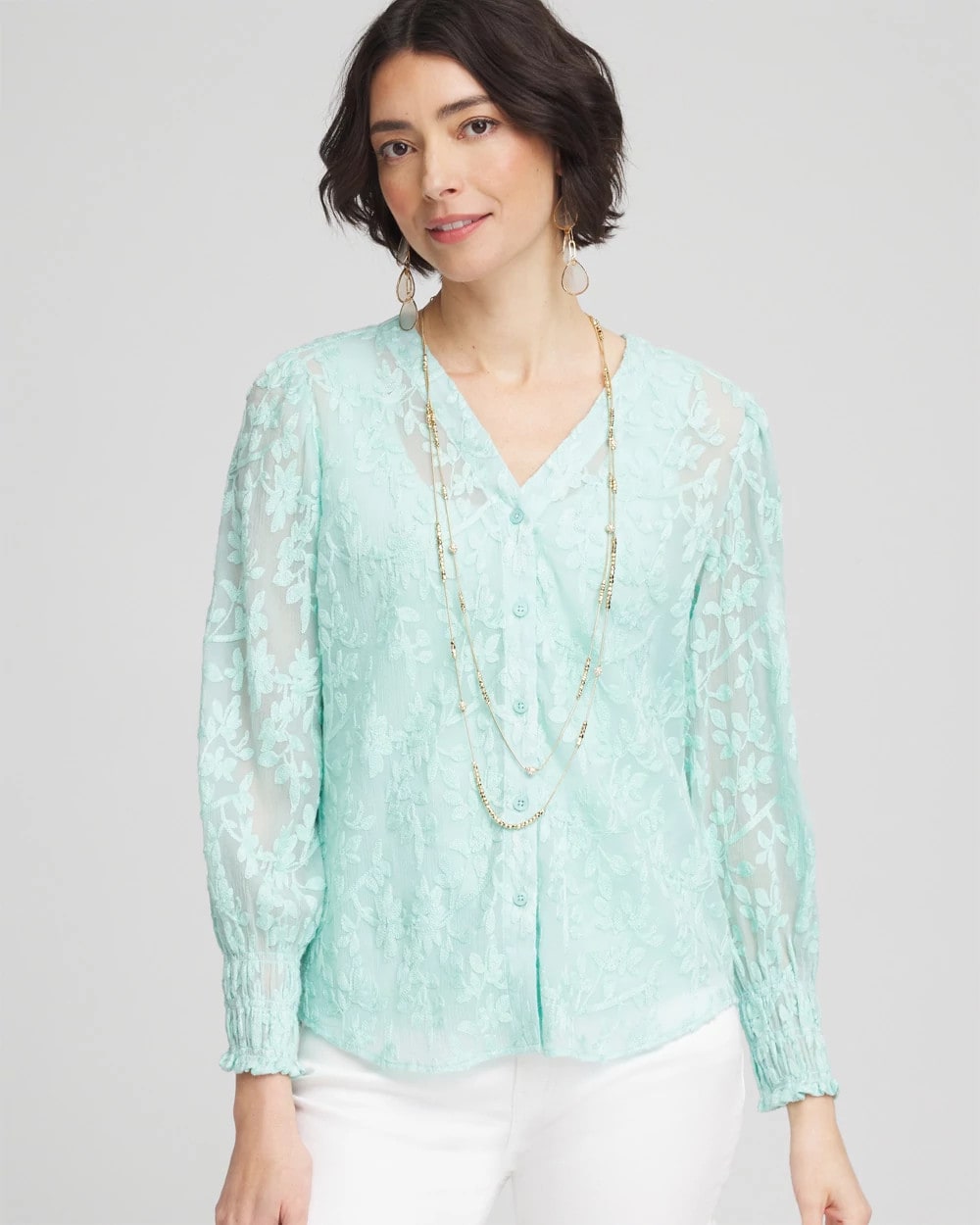 Chico's Clothing Floral Soutache V-Neck Blouse