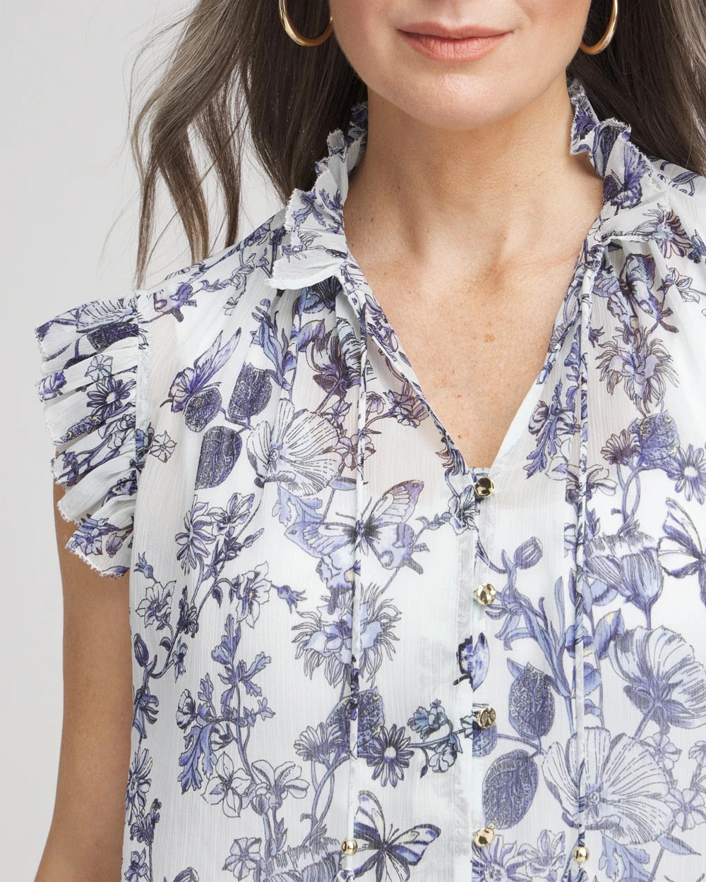 Chico's Clothing Butterfly Ruffle Collar Blouse