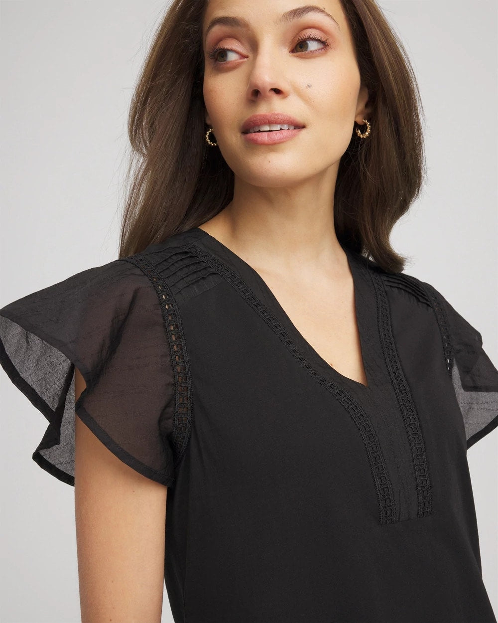 Chico's Clothing Pleated-Trim Flutter-Sleeve Tee