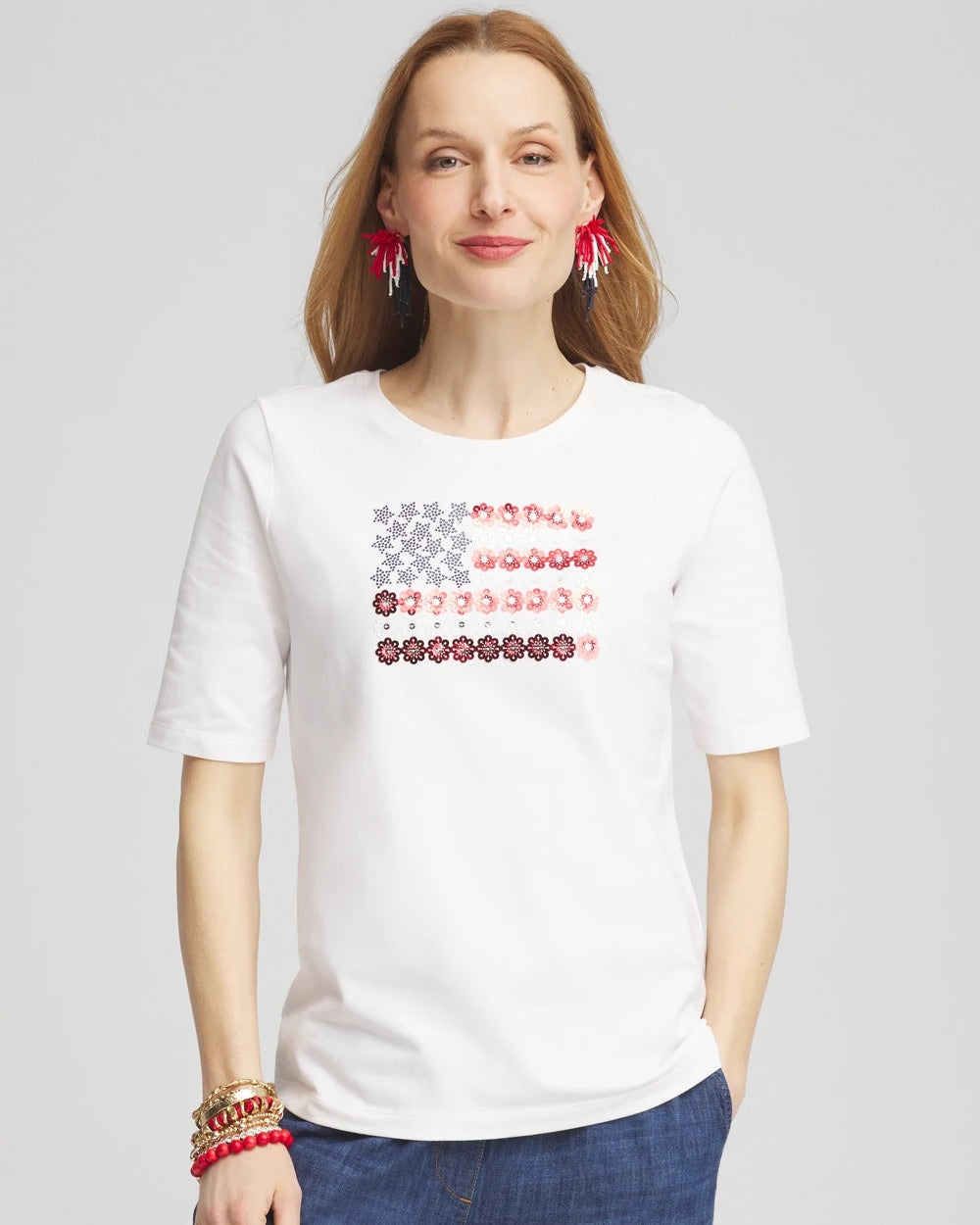 Chico's Clothing Flag Embellished Knit Tee
