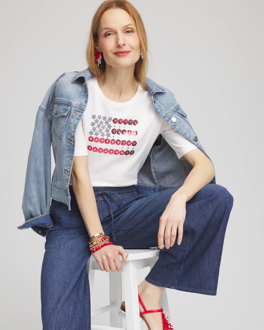 Chico's Clothing Flag Embellished Knit Tee