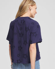 Chico's Clothing Embroidered Star Split Neck Blouse
