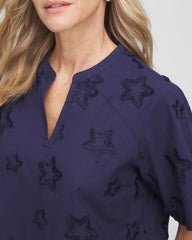 Chico's Clothing Embroidered Star Split Neck Blouse