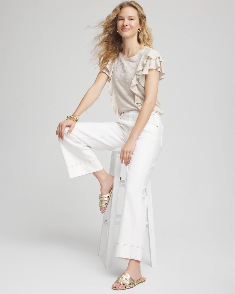 Chico's Clothing Embroidered Flutter-Sleeve Tee