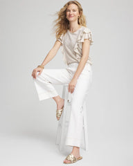 Chico's Clothing Embroidered Flutter-Sleeve Tee
