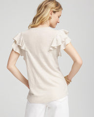 Chico's Clothing Embroidered Flutter-Sleeve Tee