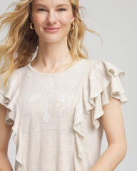 Chico's Clothing Embroidered Flutter-Sleeve Tee