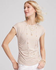 Chico's Clothing Neutral Striped Cap Sleeve Dolman Tee
