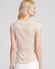 Chico's Clothing Neutral Striped Cap Sleeve Dolman Tee