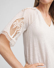 Chico's Clothing Linen Crochet Lace Short Sleeve Tee