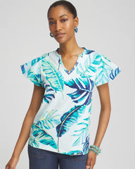 Chico's Clothing Notch Neck Cap Sleeve Tee