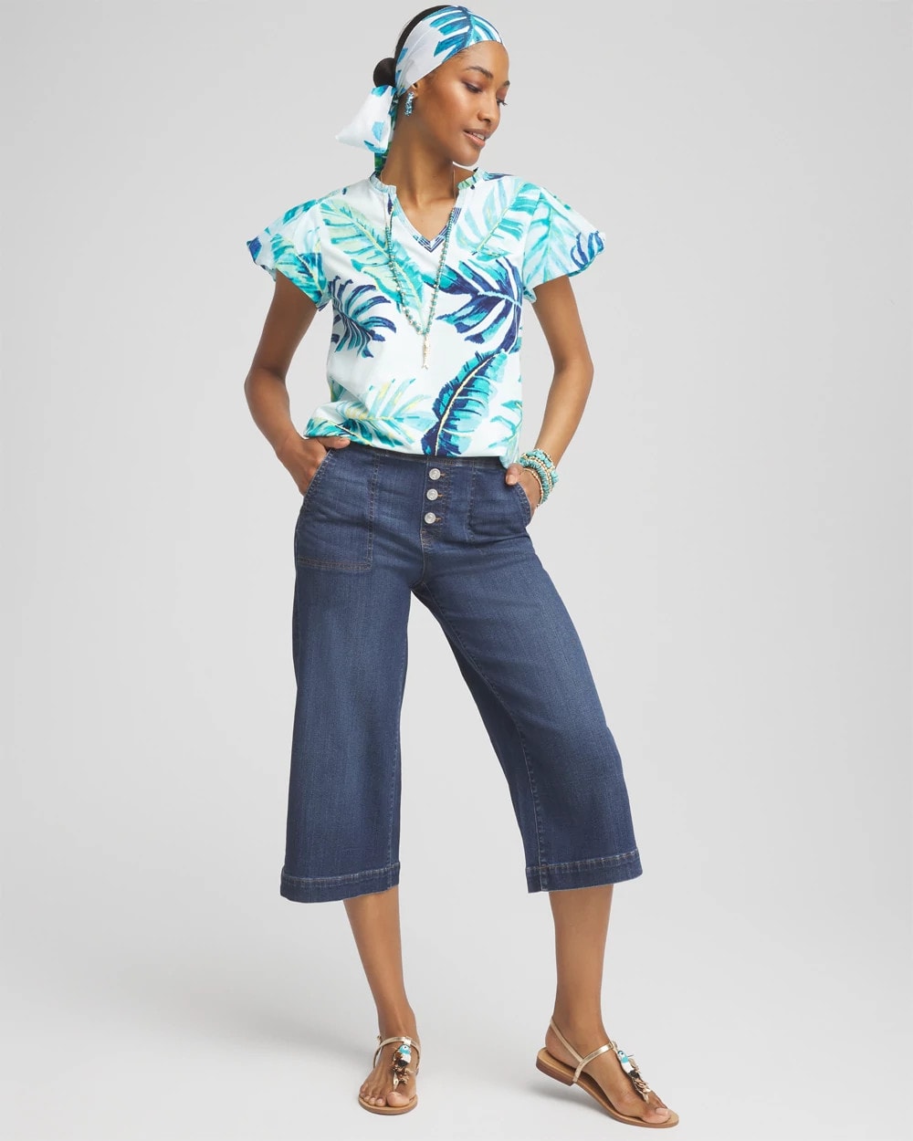 Chico's Clothing Notch Neck Cap Sleeve Tee