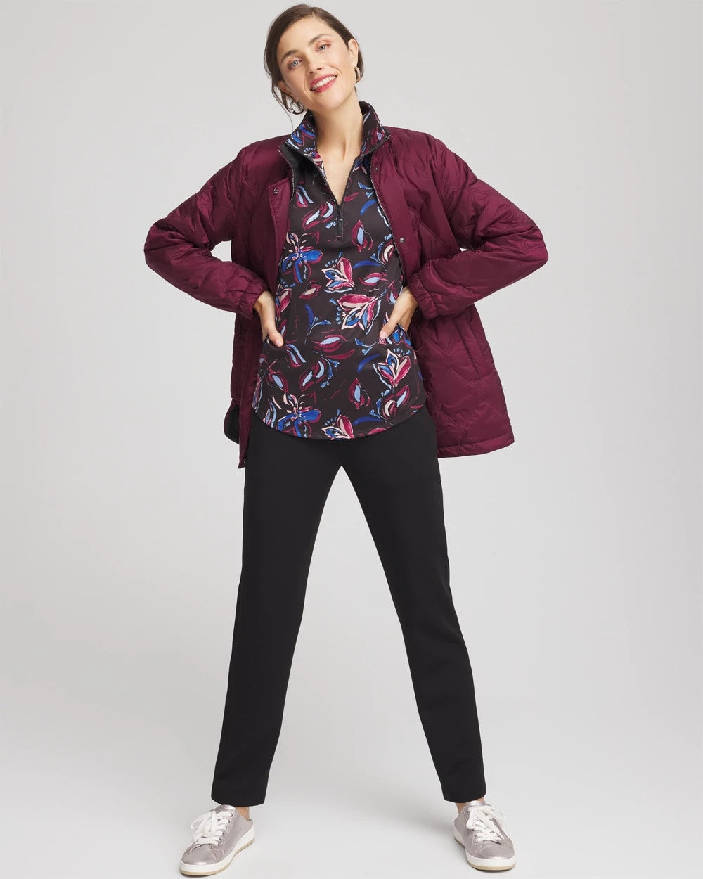 Chico's Clothing Zenergy® UPF Floral Half-Zip Pullover Top