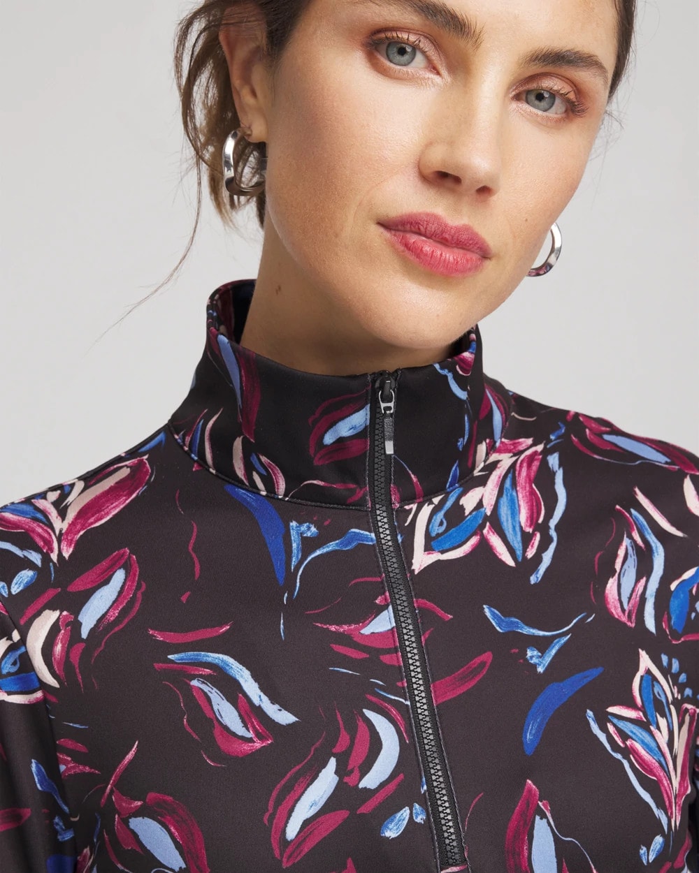 Chico's Clothing Zenergy® UPF Floral Half-Zip Pullover Top