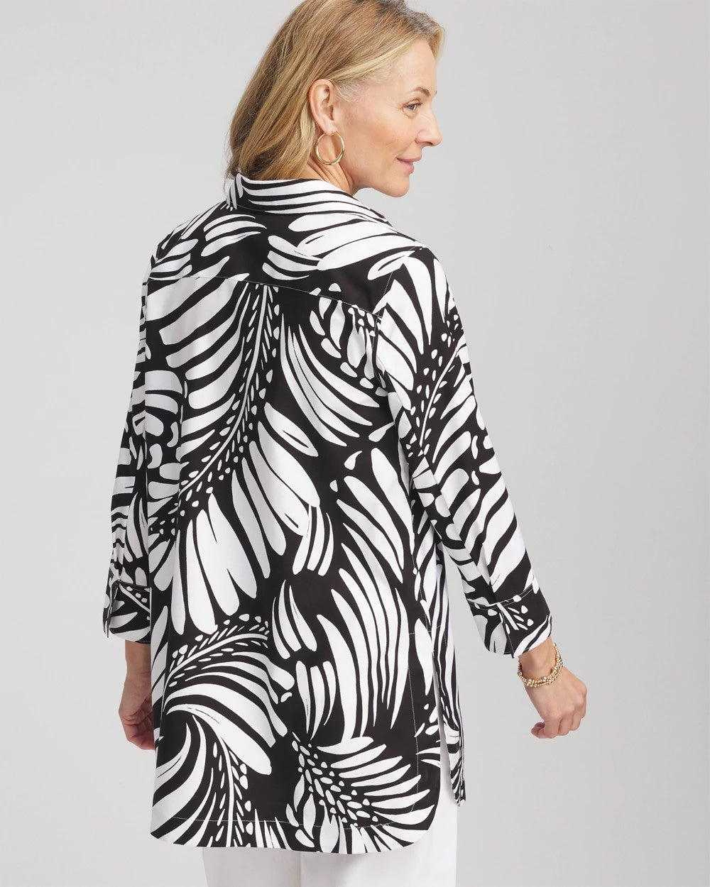 Chico's Clothing No Iron™ Printed Palms Button Down Tunic