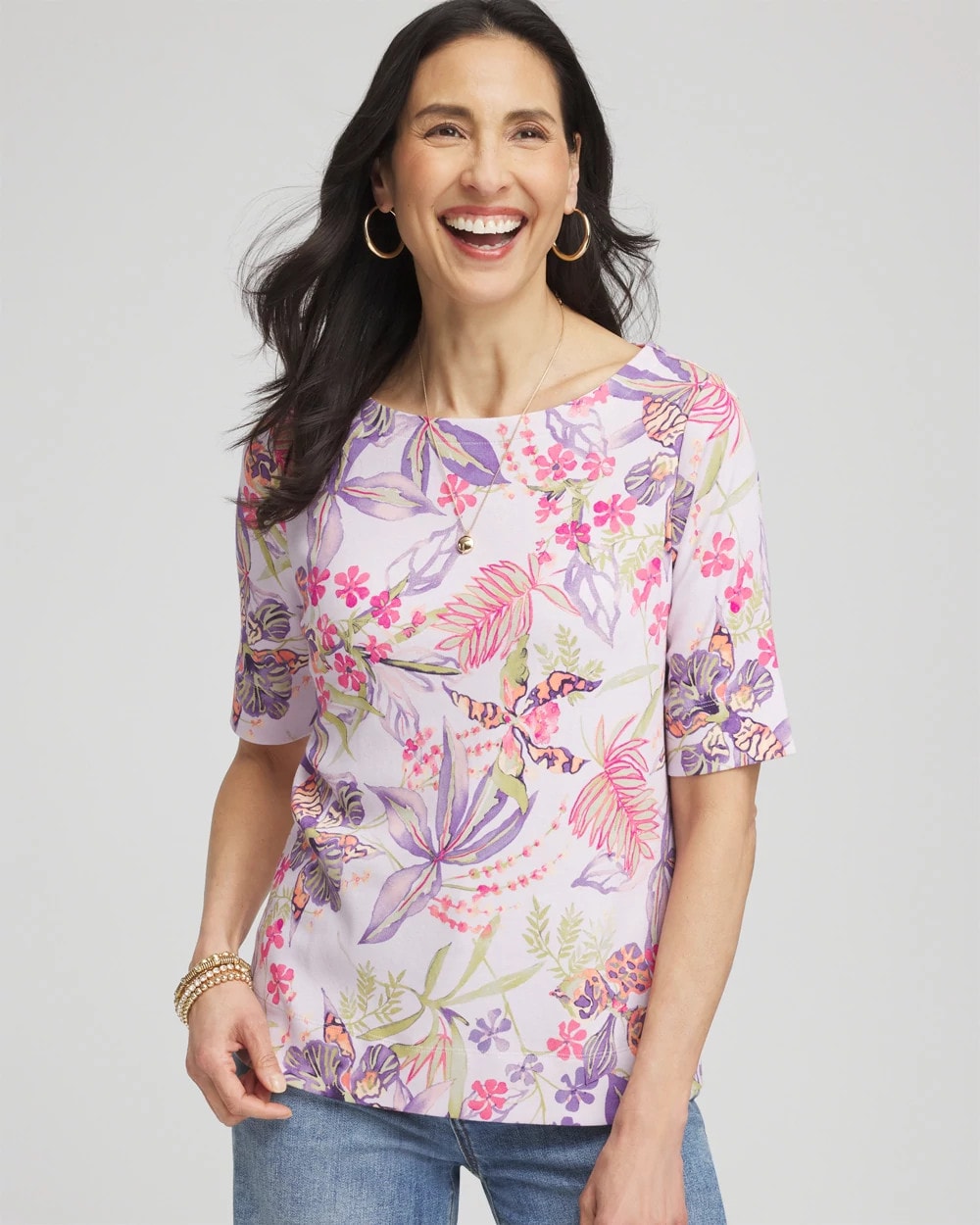 Chico's Clothing Tropical Floral Pima Tee