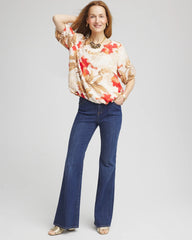 Chico's Clothing Floral Bubble-Hem Blouse