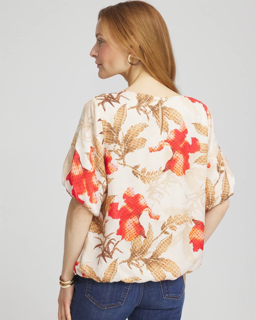 Chico's Clothing Floral Bubble-Hem Blouse
