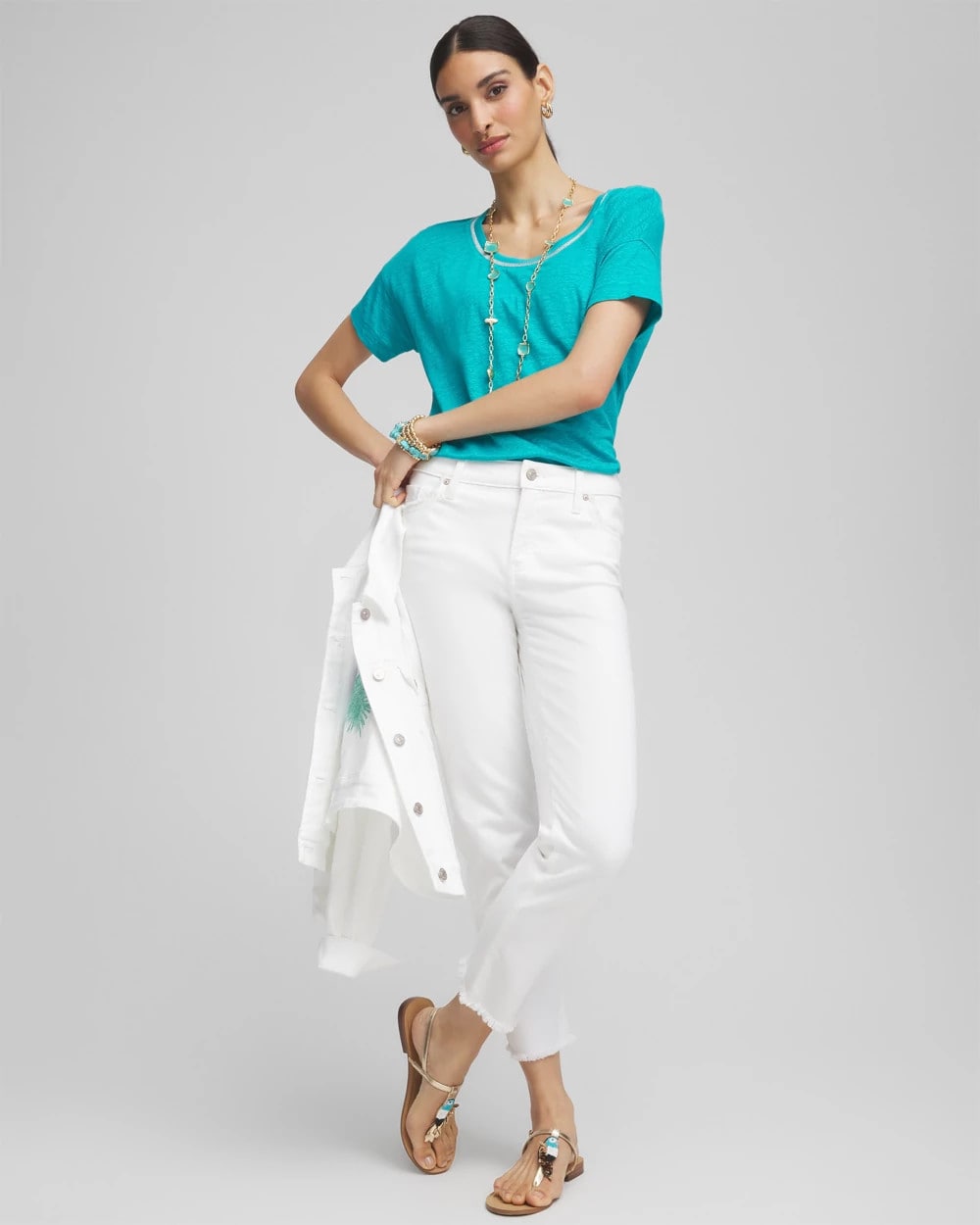 Chico's Clothing Sweater Trim Linen Tee