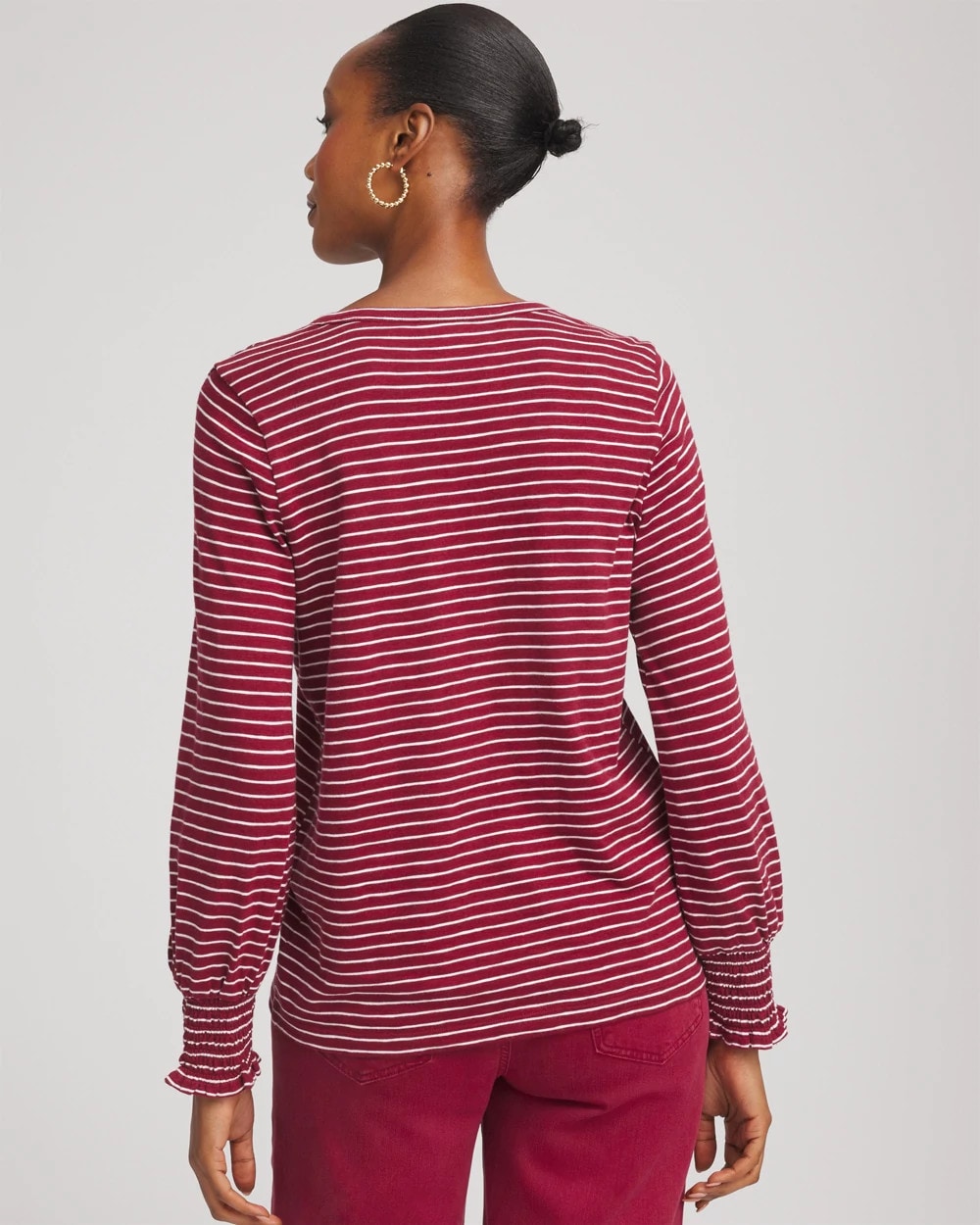 Chico's Clothing Smocked-Sleeve Cotton-Slub Tee