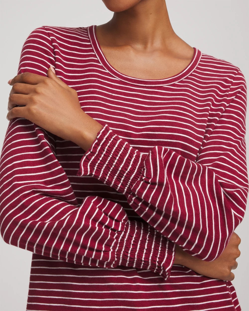 Chico's Clothing Smocked-Sleeve Cotton-Slub Tee