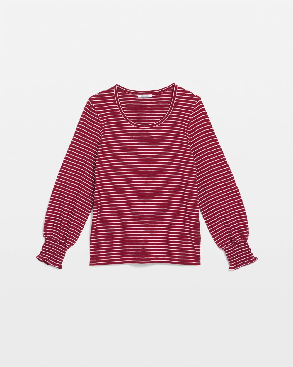 Chico's Clothing Smocked-Sleeve Cotton-Slub Tee