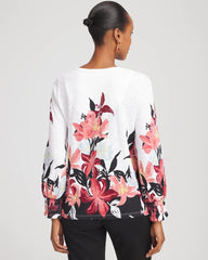 Chico's Clothing Floral-Motif Smocked Cotton-Slub Tee