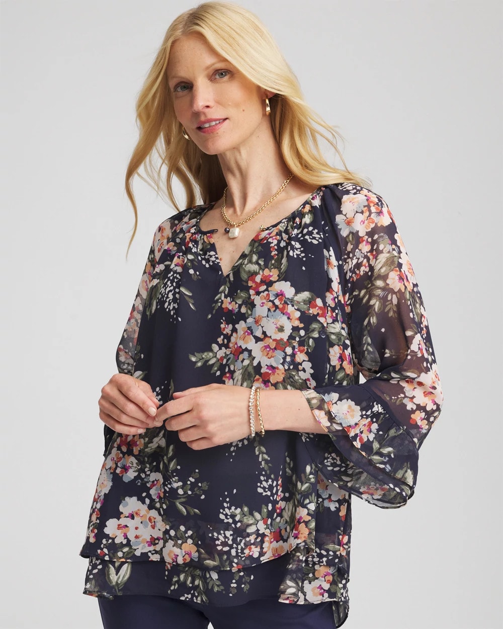 Chico's Clothing Floral Georgette Blouse