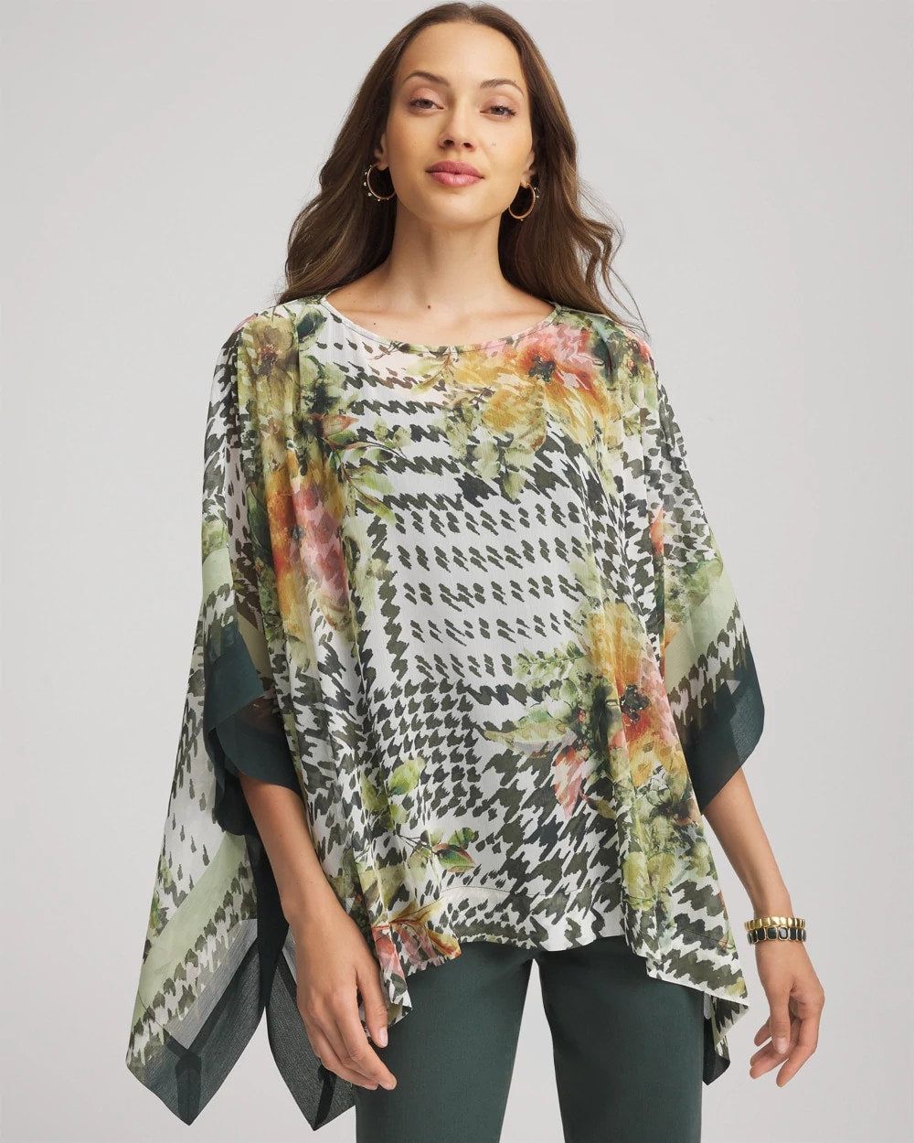 Chico's Clothing Printed Crinkle-Chiffon Pullover Poncho