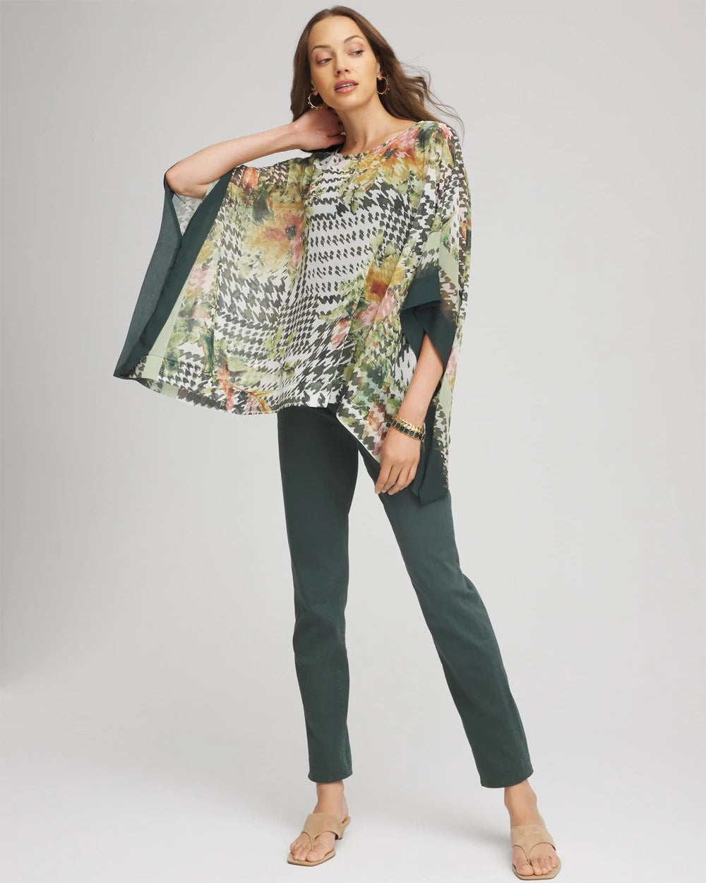 Chico's Clothing Printed Crinkle-Chiffon Pullover Poncho