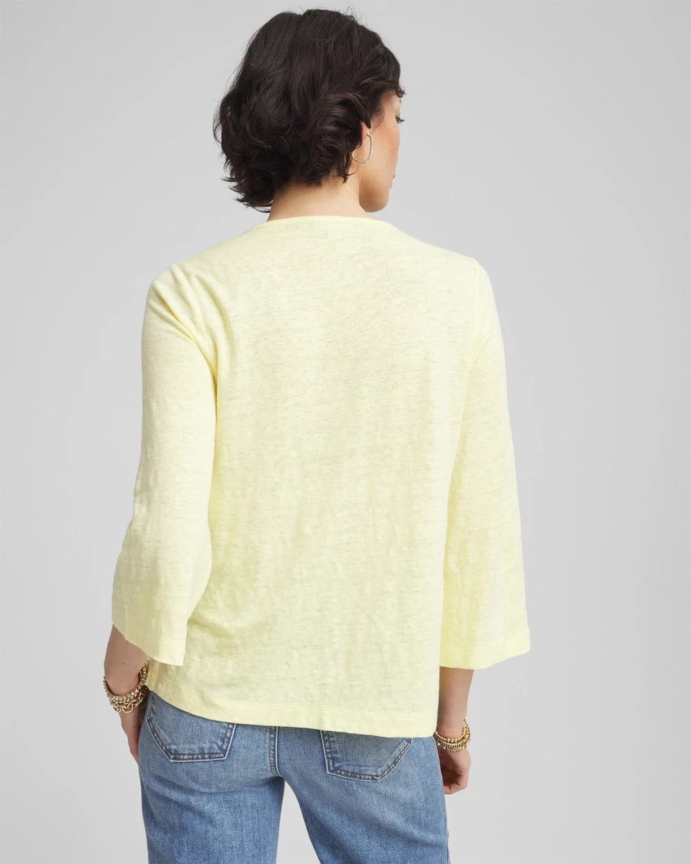 Chico's Clothing Pintuck Linen Notched-Neck Tee